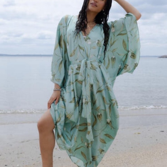 Anthropologie Dresses & Skirts - By Anthropologie Satin Tie Front Belted Floral Maxi Dress Caftan